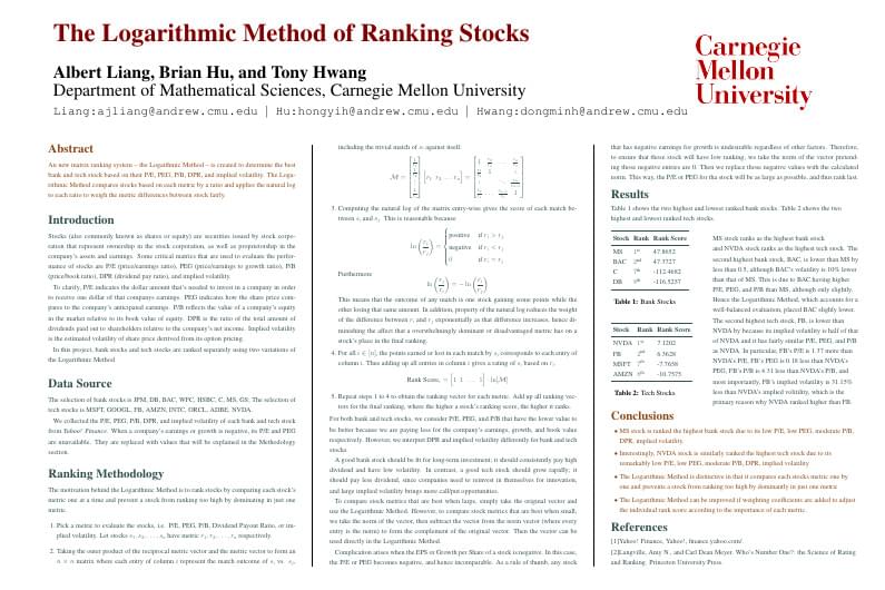 The Logarithmic Method of Ranking Stocks