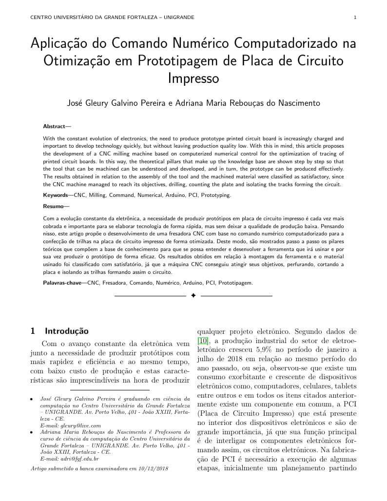 Aplicação do Comando Numérico Computadorizado na Otimização em Prototipagem de Placa de Circuito Impresso