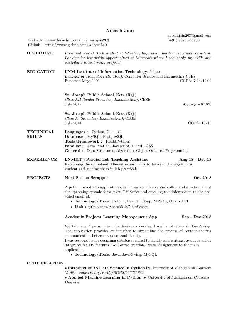 Aneesh Jain's Resume