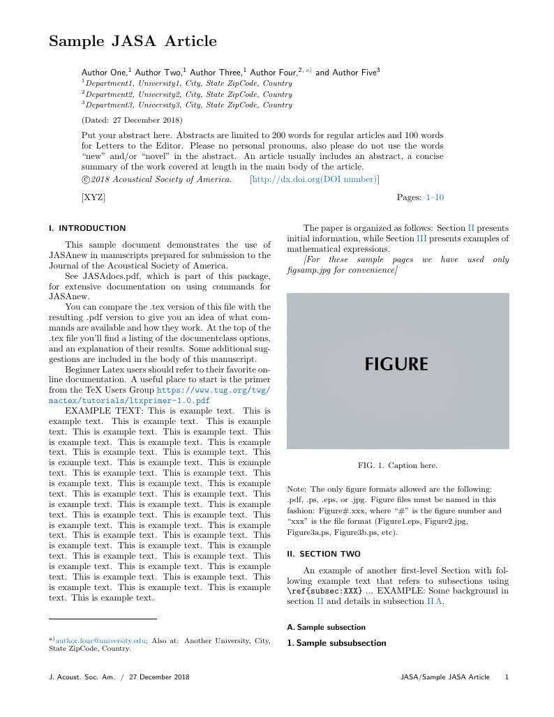 Manuscript Submission Template for the Journal of the Acoustic Society of America