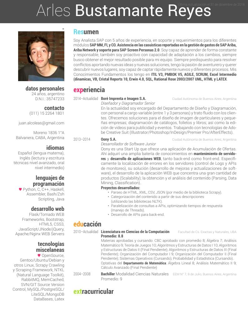 Curriculim Vitae Arles Bustamante Reyes