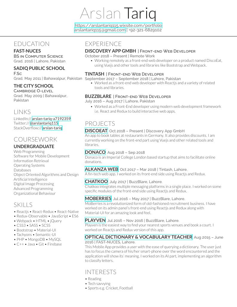 Arslan Tariq's CV