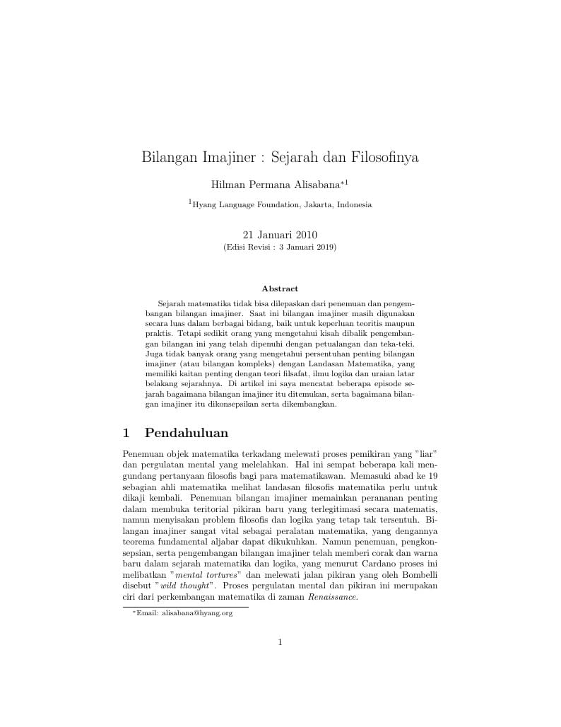 Bilangan Imajiner : Sejarah dan Filosofinya