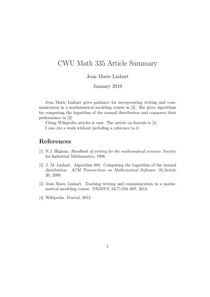 CWU Math335 Article Summary