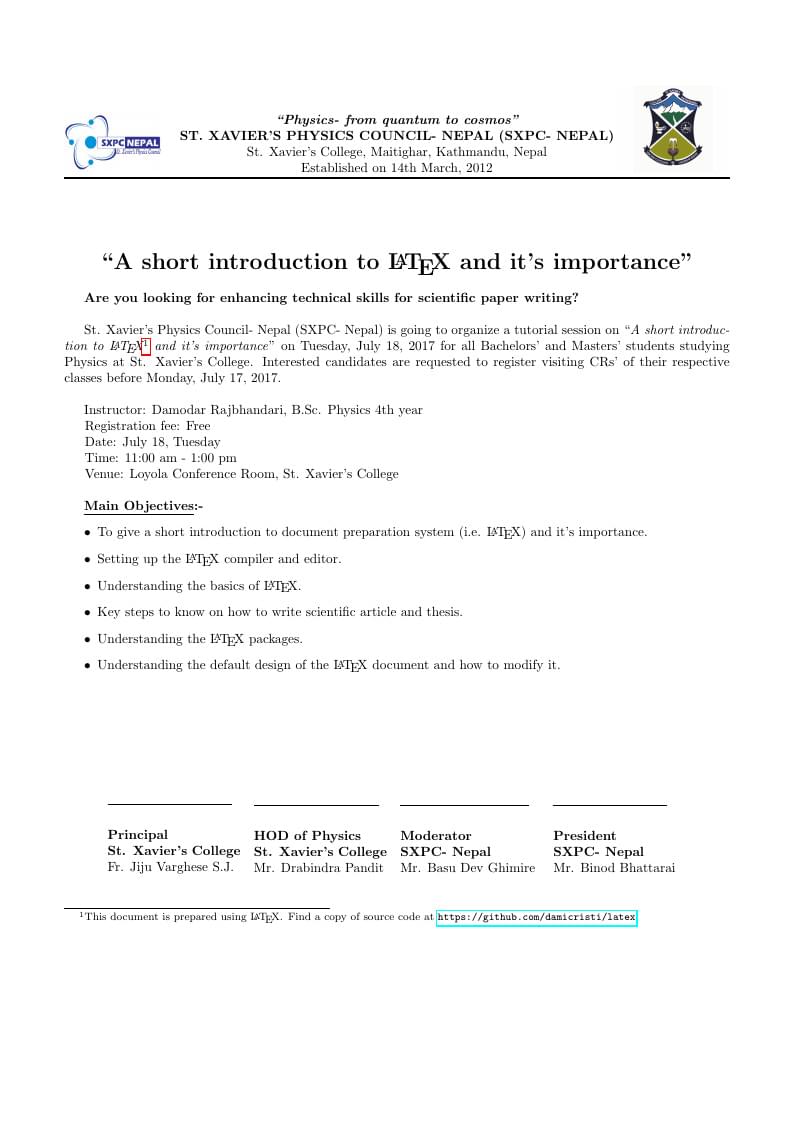Notice Template for St. Xavier's Physics Council