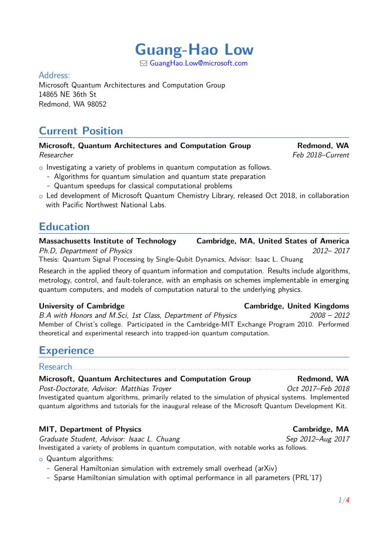 Guang Hao Low's CV