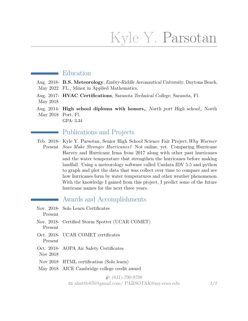 Kyle Y. Parsotan's Curriculum Vitae