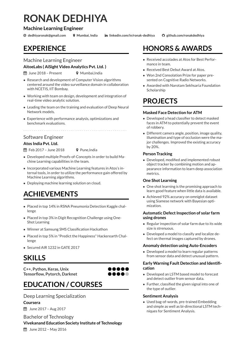 Ronak Dedhiya's CV