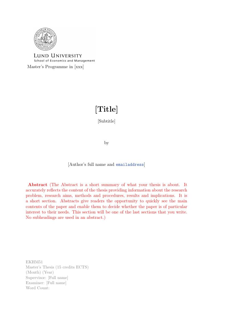Lund University - Economic History Master Thesis Template