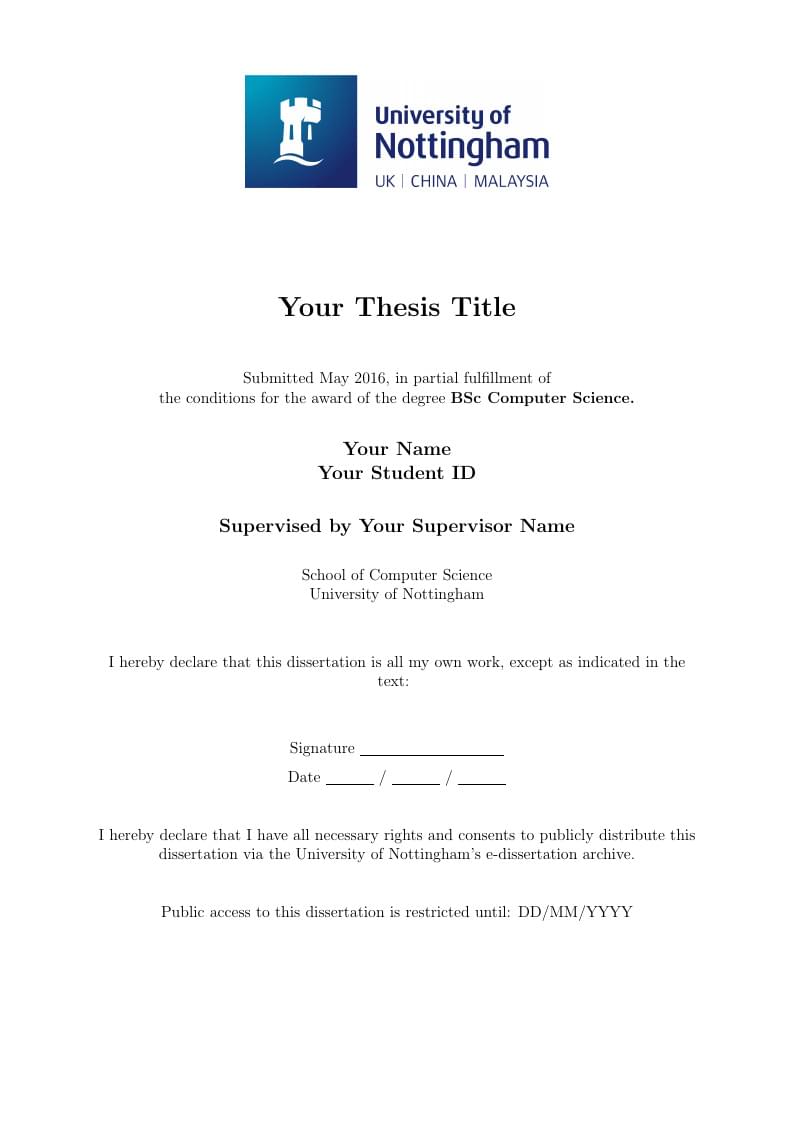 University of Nottingham Thesis and Dissertation Template