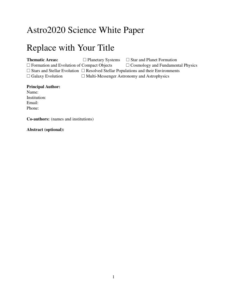 Astro2020 Decadal Science White Paper