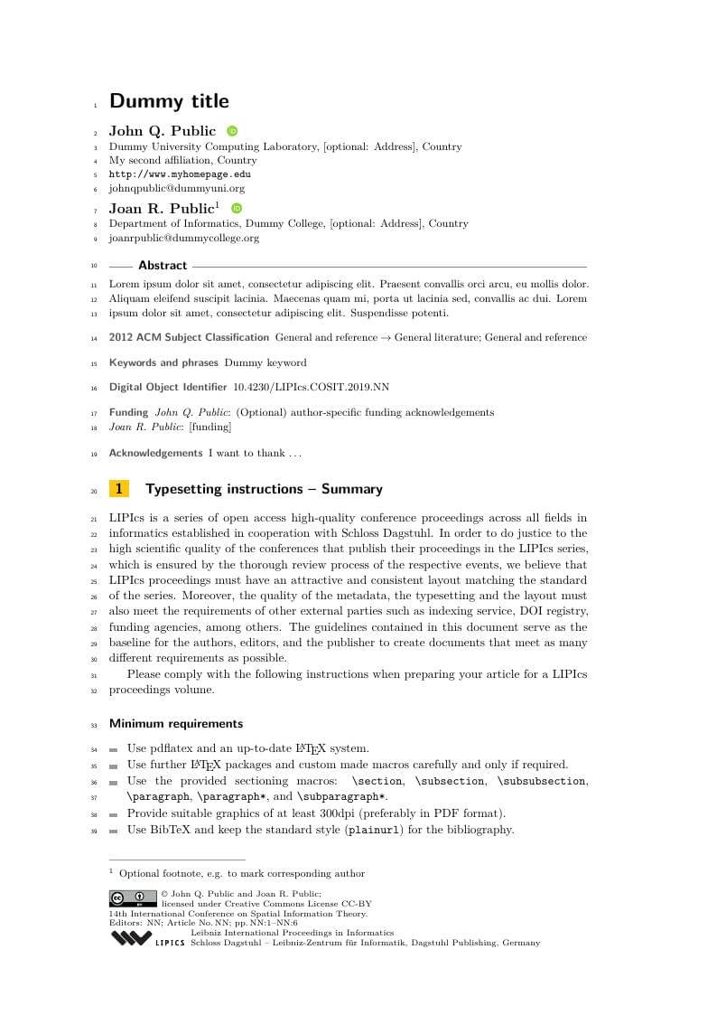 COSIT2019 Template