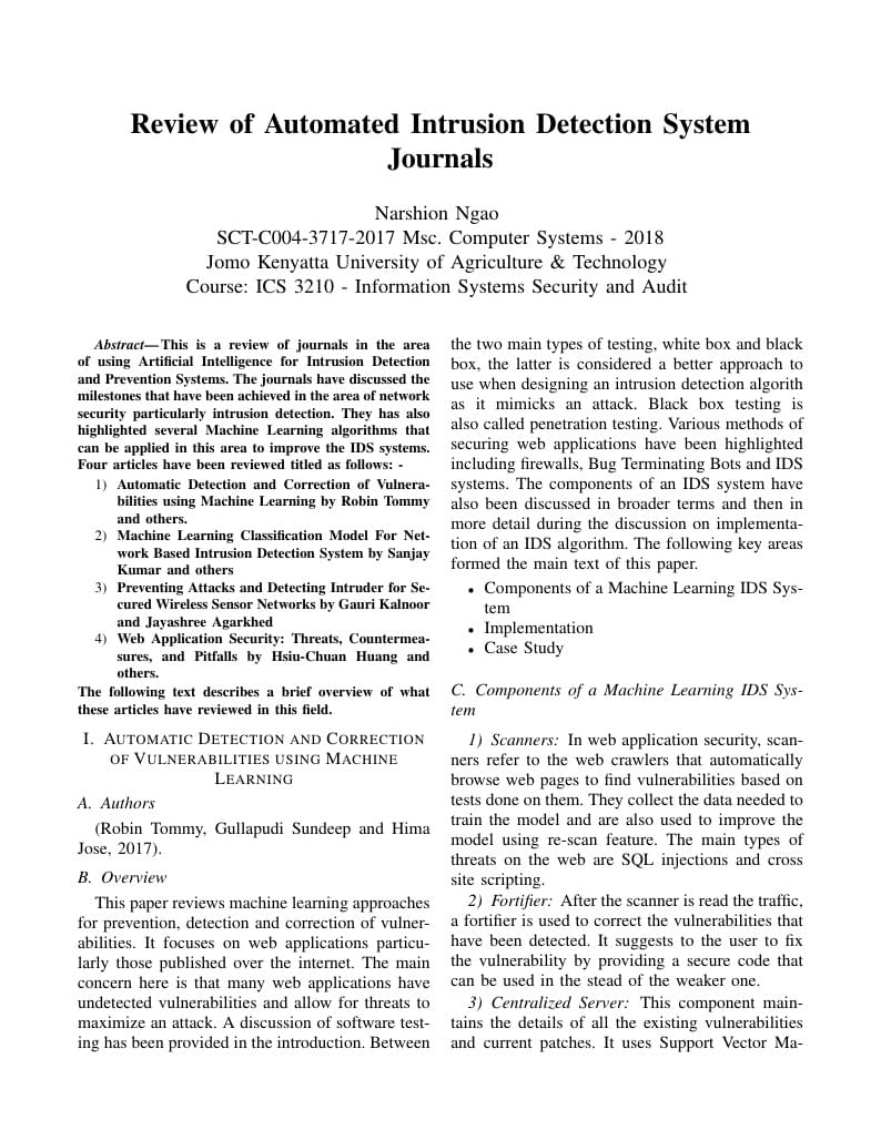 Literature Review On Automated IDS