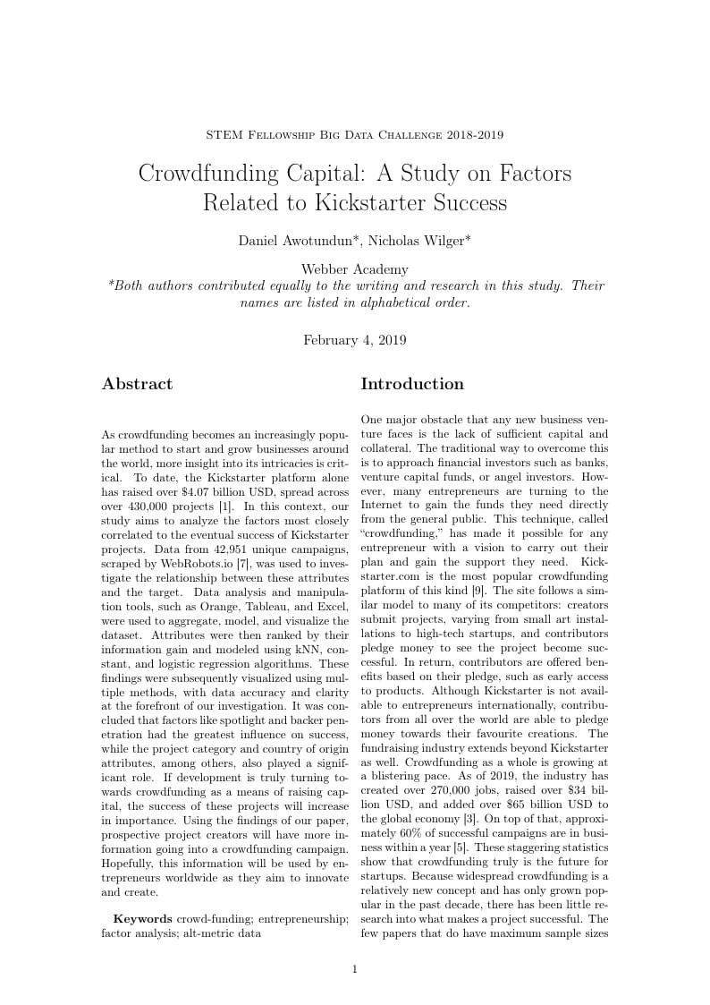 Crowdfunding Success: A Study on Factors Related to Kickstarter Success