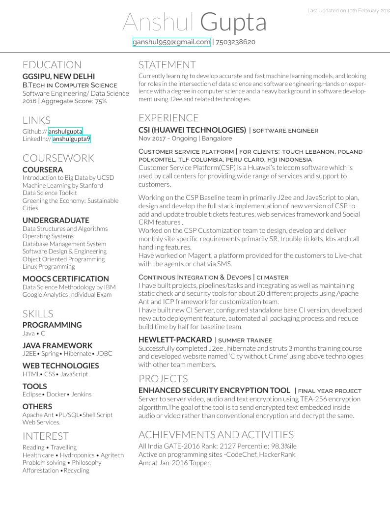 Anshul Gupta's Résumé