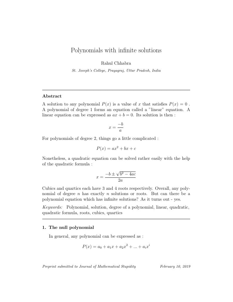 Polynomials with infinite solutions