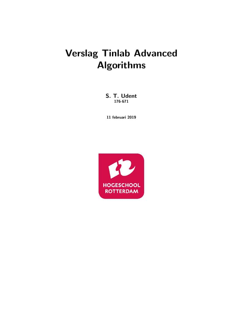 TINLAB Advanced Algorithms persoonlijke Verslag