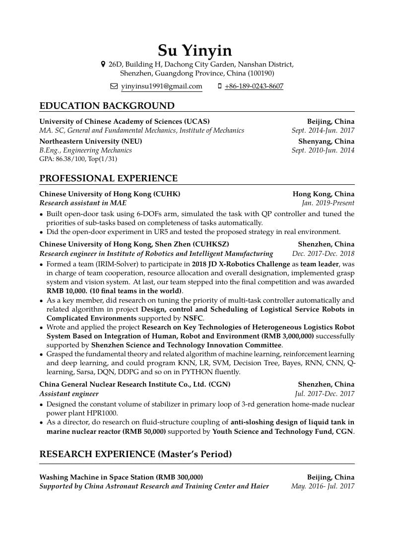 Resume Suyinyin