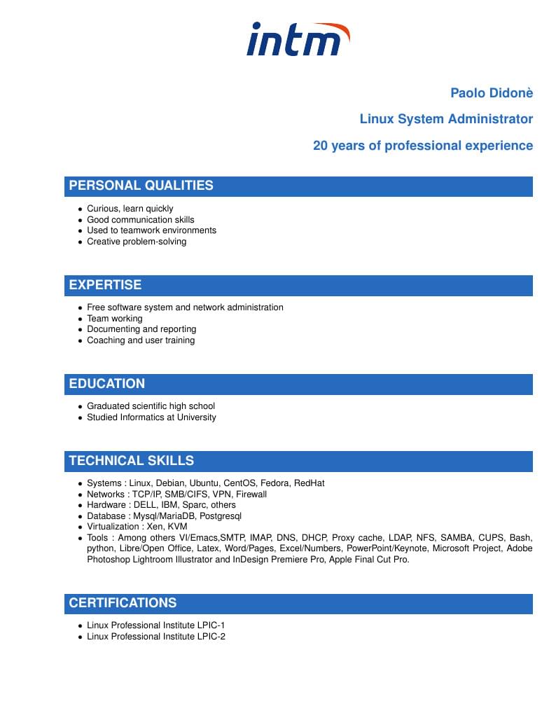 Paolo Didonè's CV