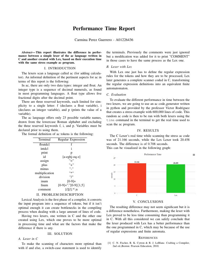 Performance Time Report