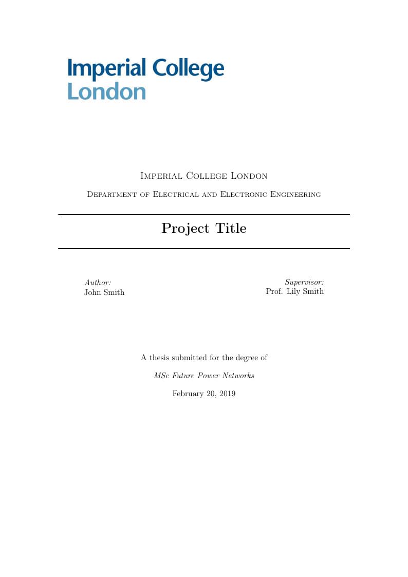 Imperial College London MSc Future Power Networks Unofficial Template