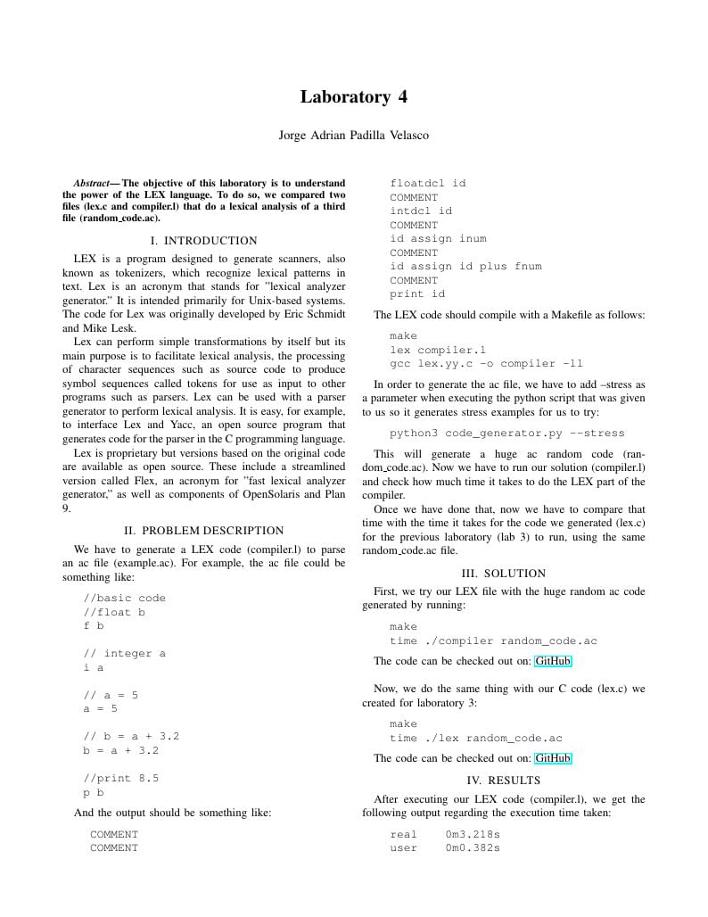 Laboratory 4 (LEX vs C)