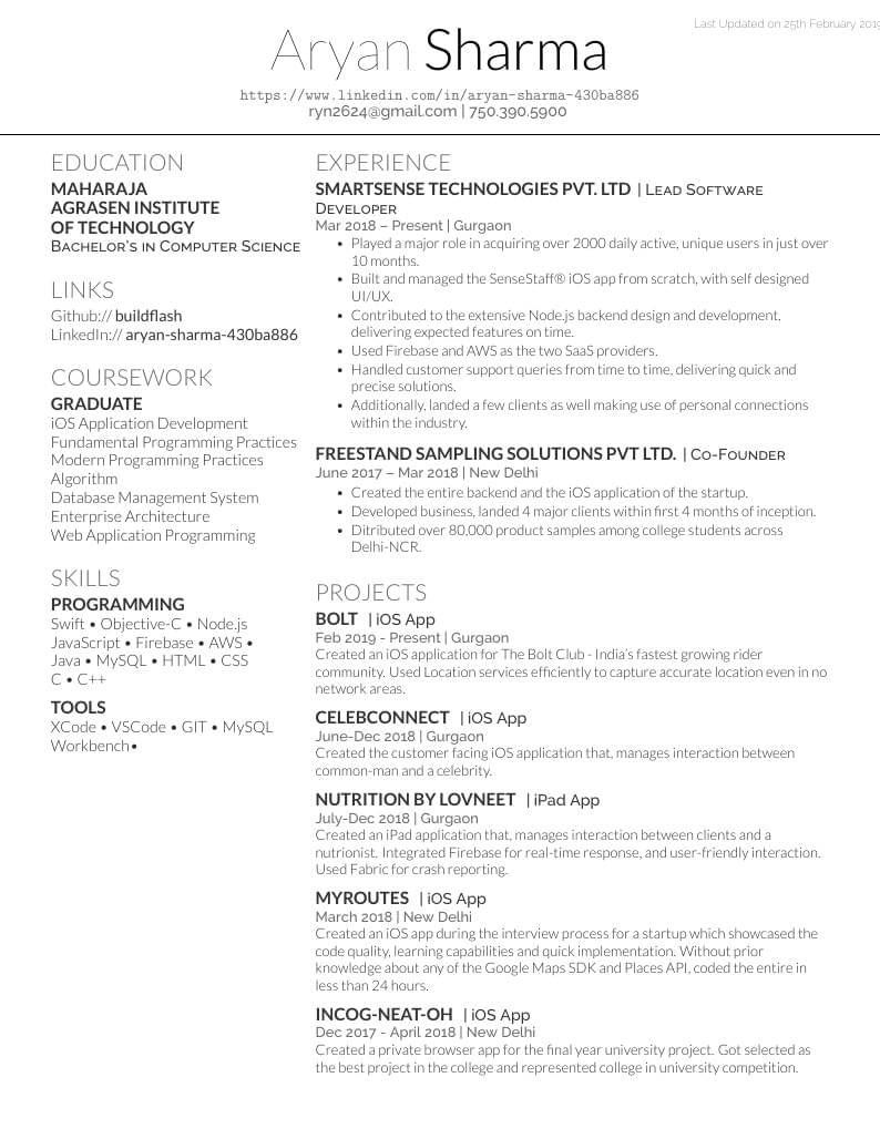 Aryan Sharma's CV