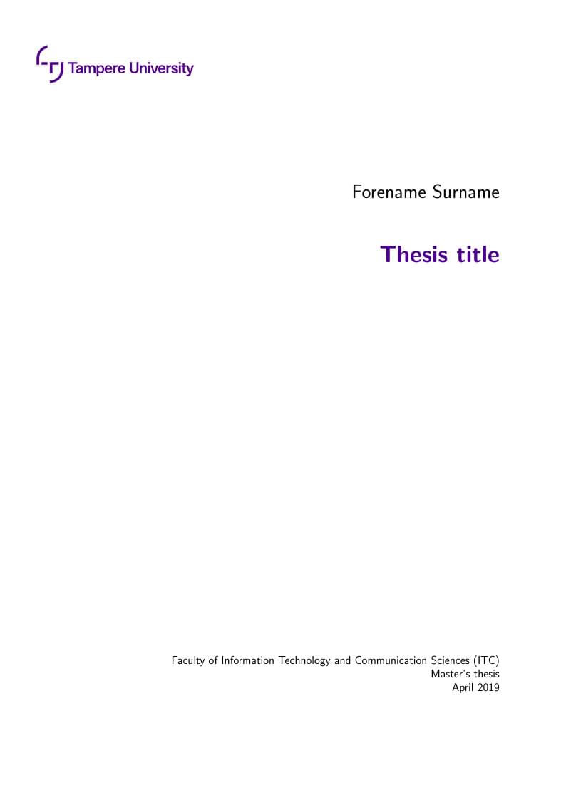 Master of Science Thesis Template for Tampere University (TUNI)