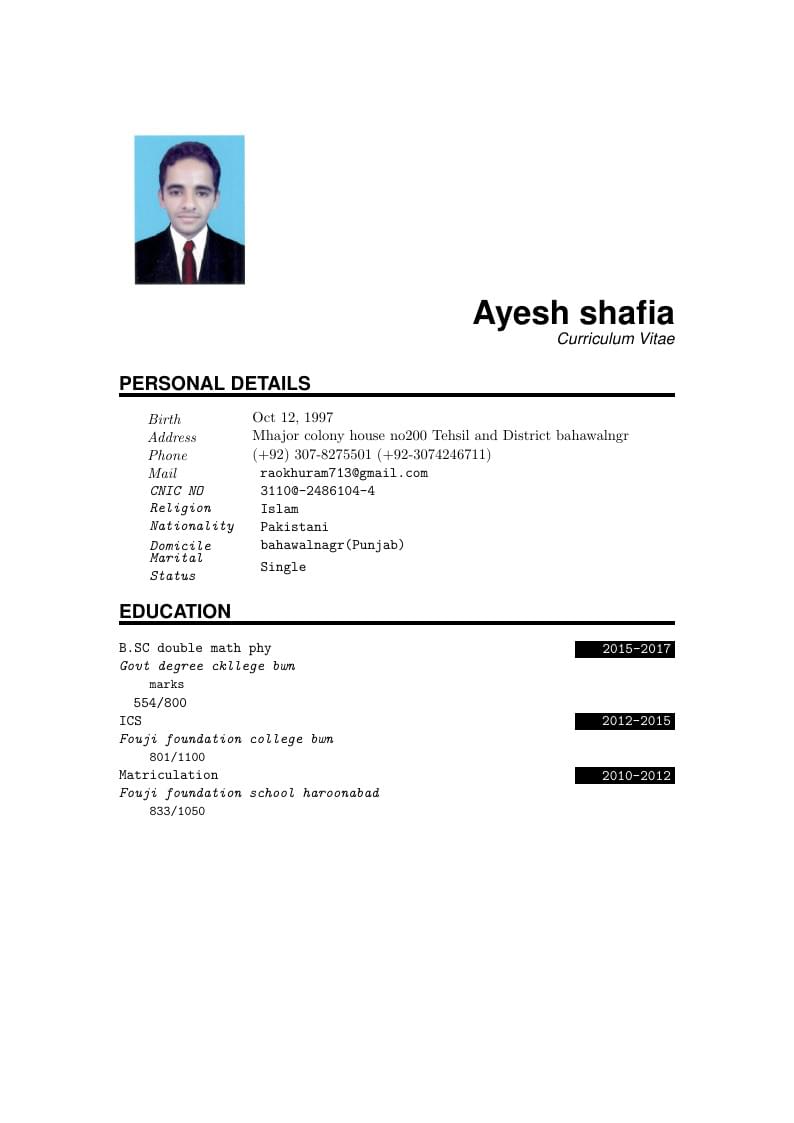 Ayesh Shafia's CV