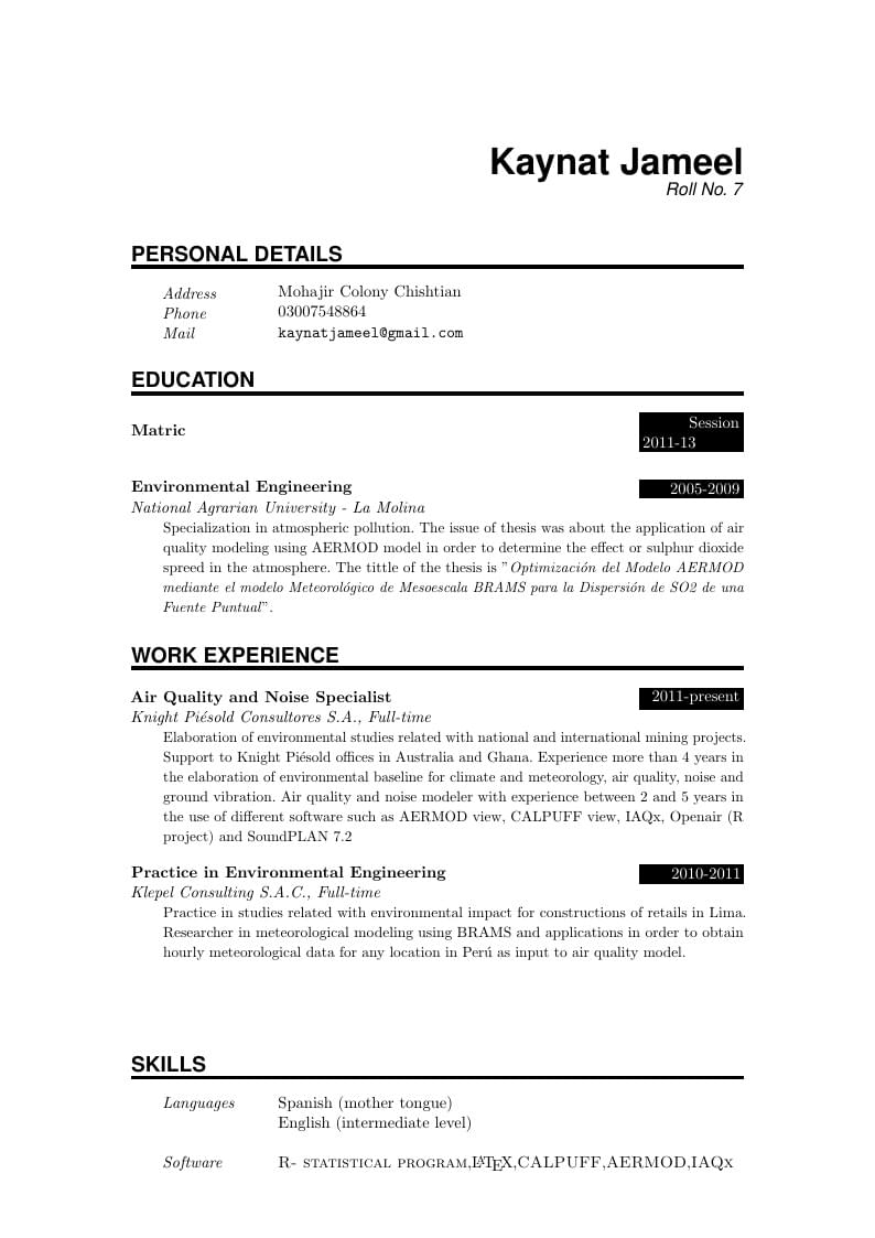 Kaynat Jameel's CV