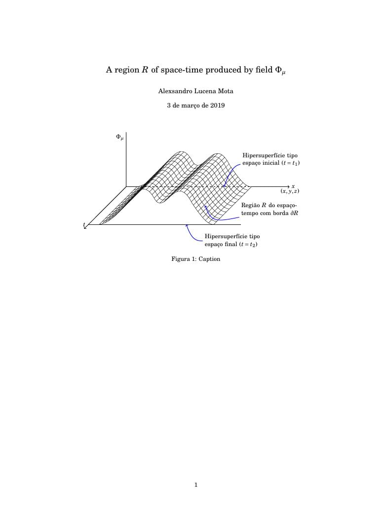 A region \(R\) of space-time produced by field \(\Phi_{\mu}\)
