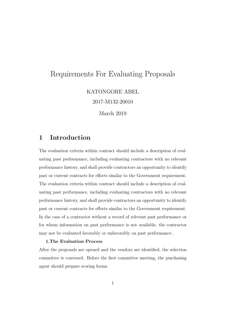 Requirements for Evaluating Proposals