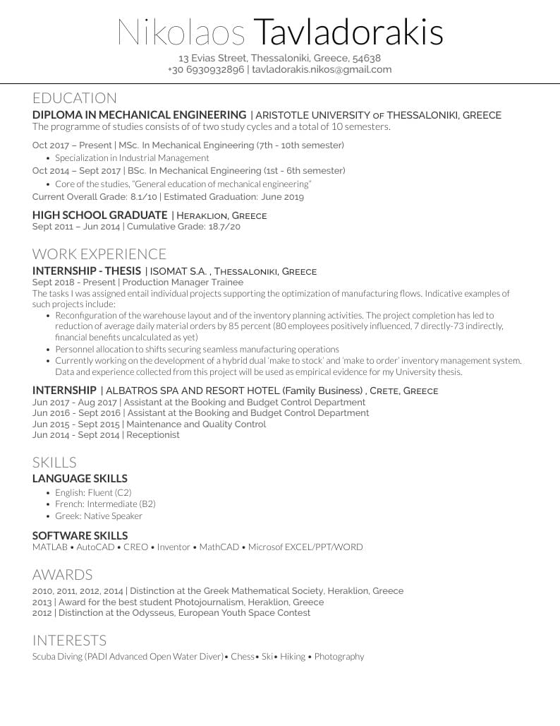Nikolaos Tavladorakis's CV