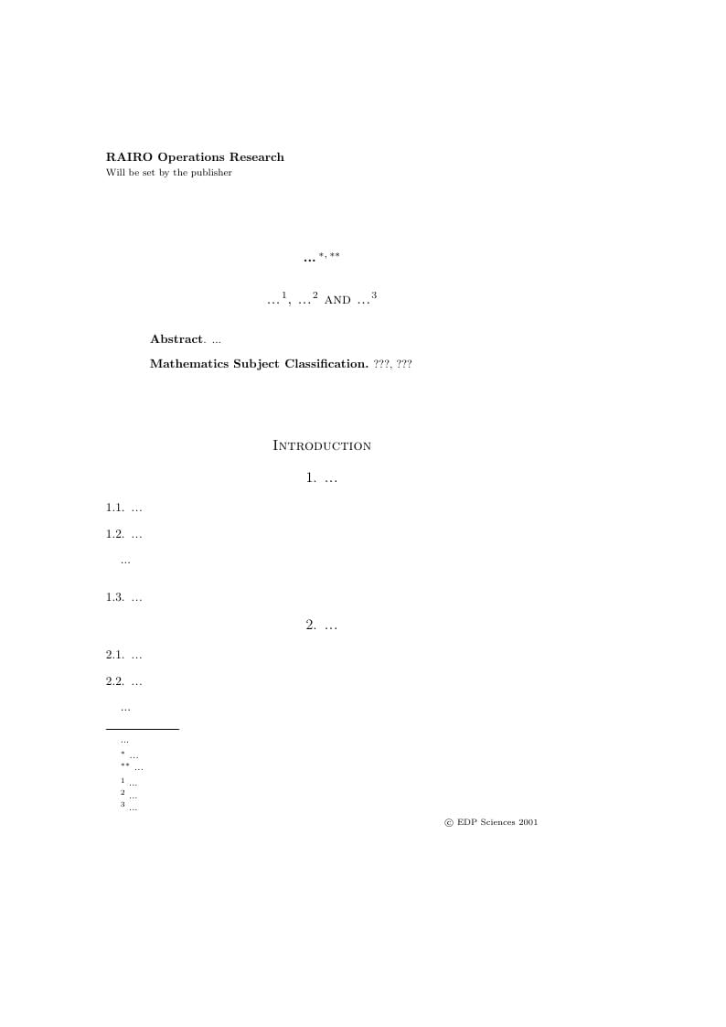 Manuscript Template for RAIRO Operations Research