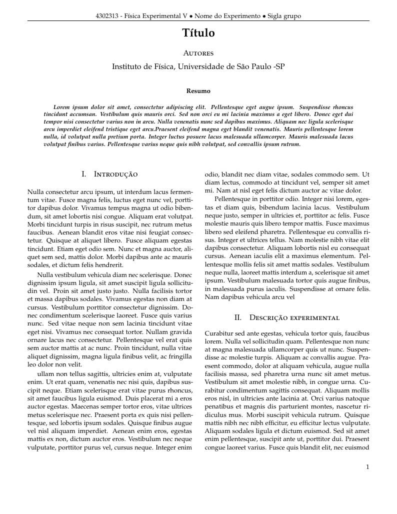 Template Relatório - Física Experimental V - IFUSP
