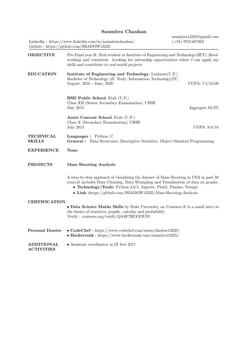 Saumitra Chauhan's CV