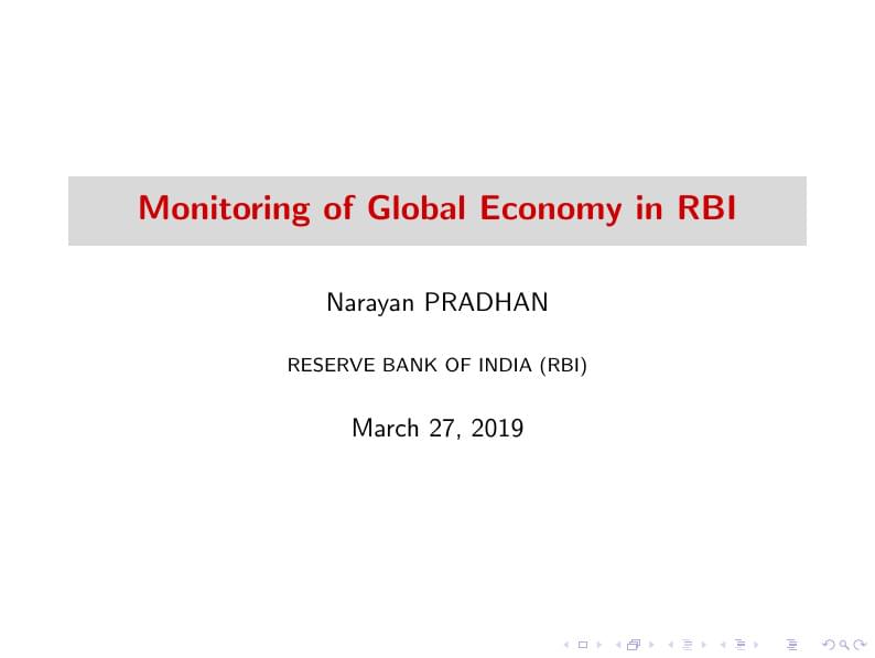 Monitoring of Global Economy in RBI