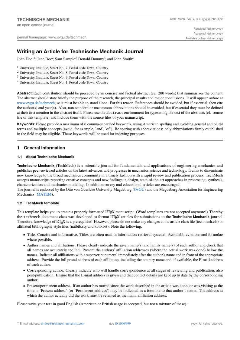 Technische Mechanik (ISSN 2199-9244) Template