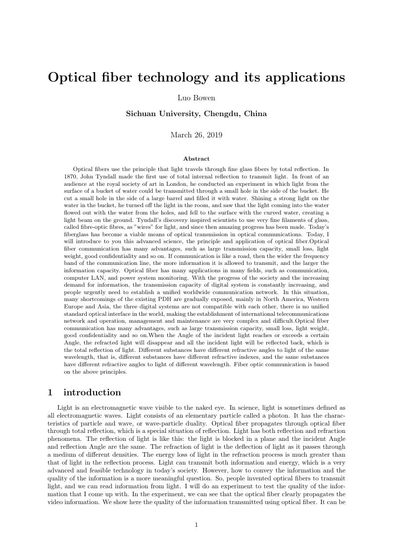 Optical fiber technology and its applications