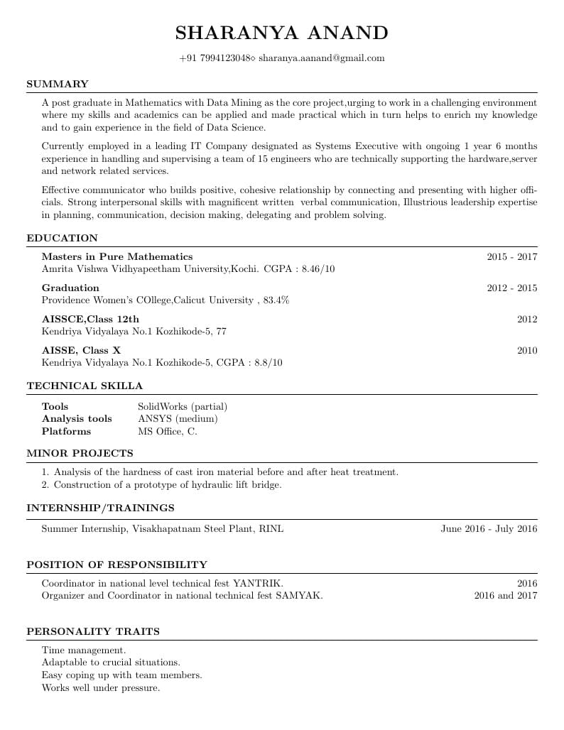 Sharanya Anand's CV