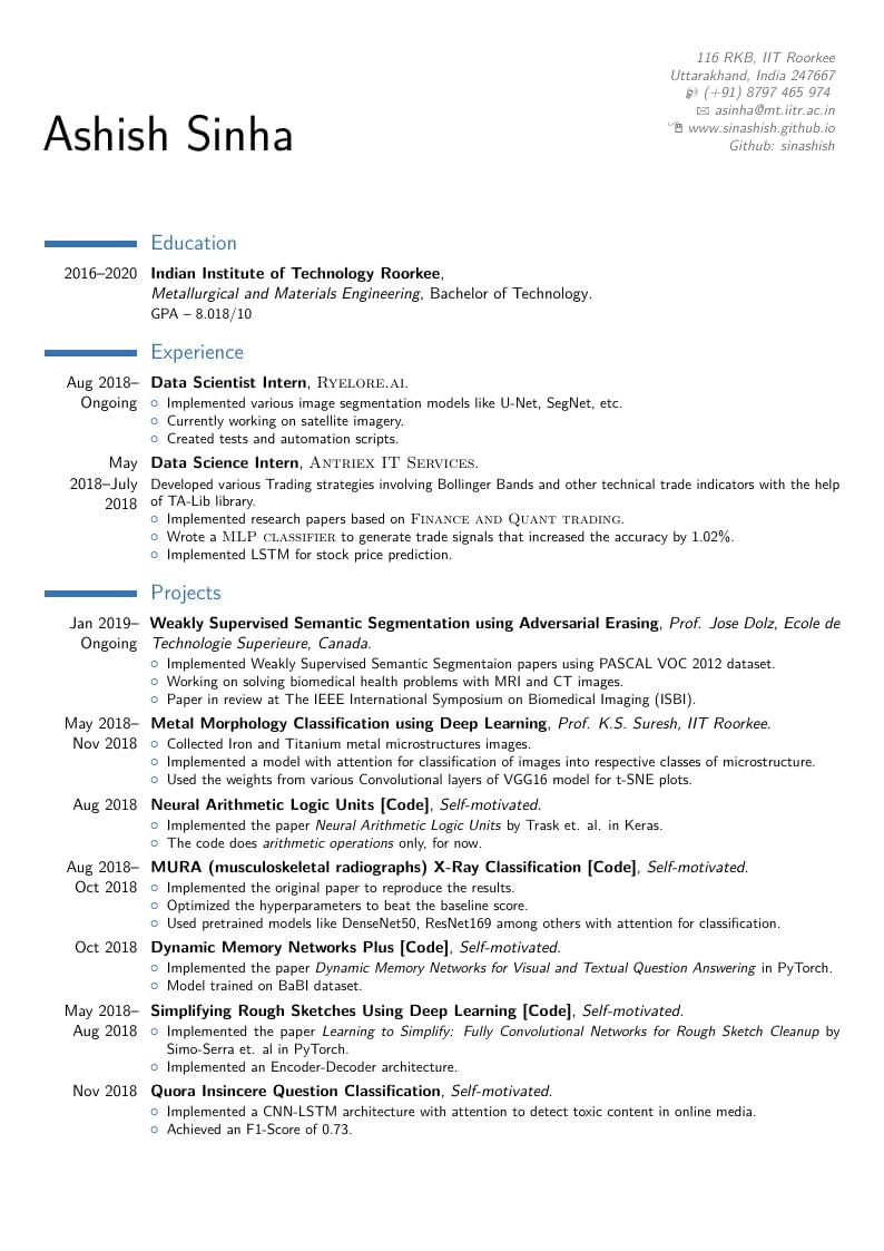 Ashish Sinha's Curriculum Vitae