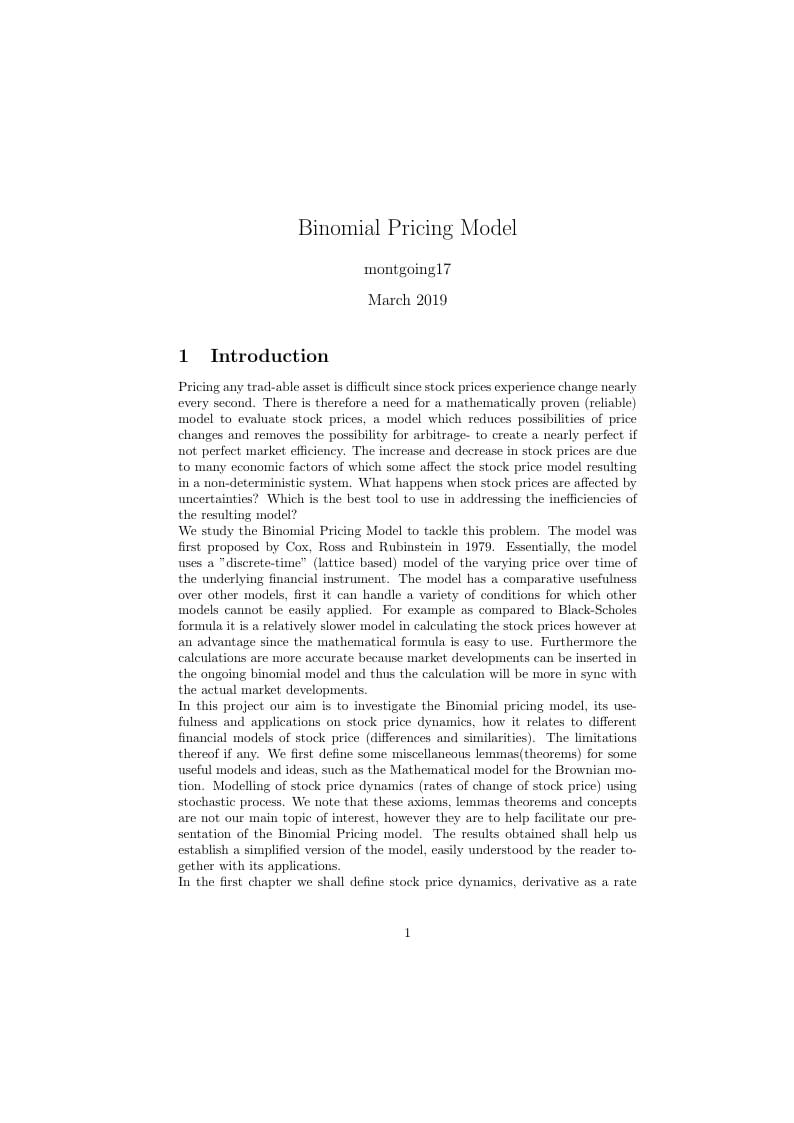 Binomial Pricing Model