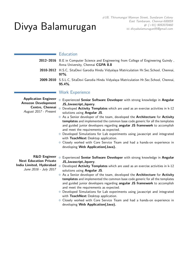 Divya Balamurugan's Curriculum Vitae