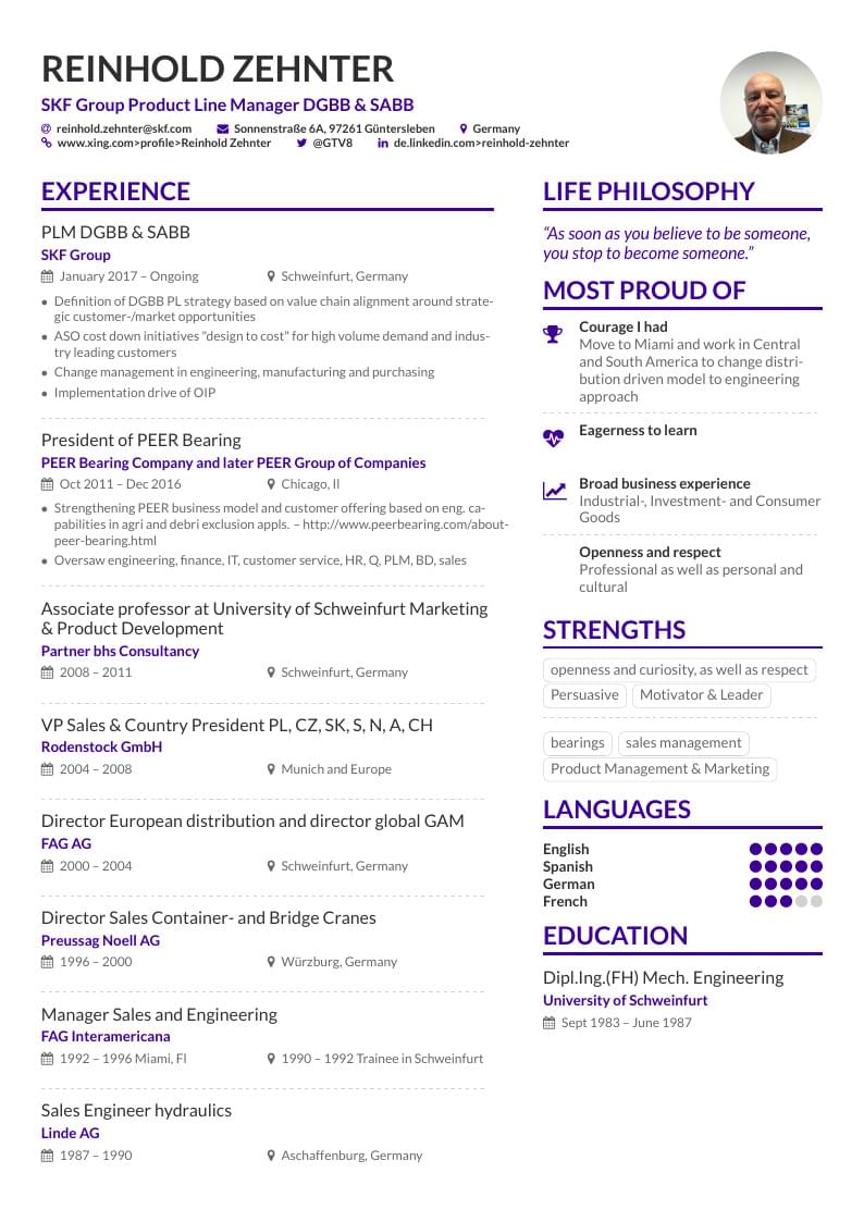 Reinhold Zehnter's CV