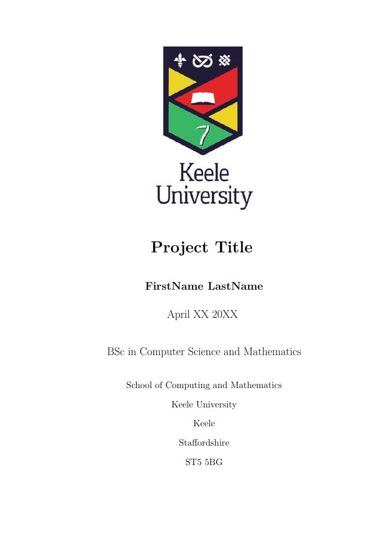 Keele Computer Science 3rd Year Project Template