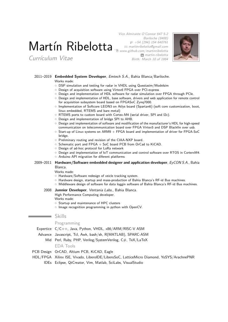 Martín Ribelotta's Curriculum Vitae in English