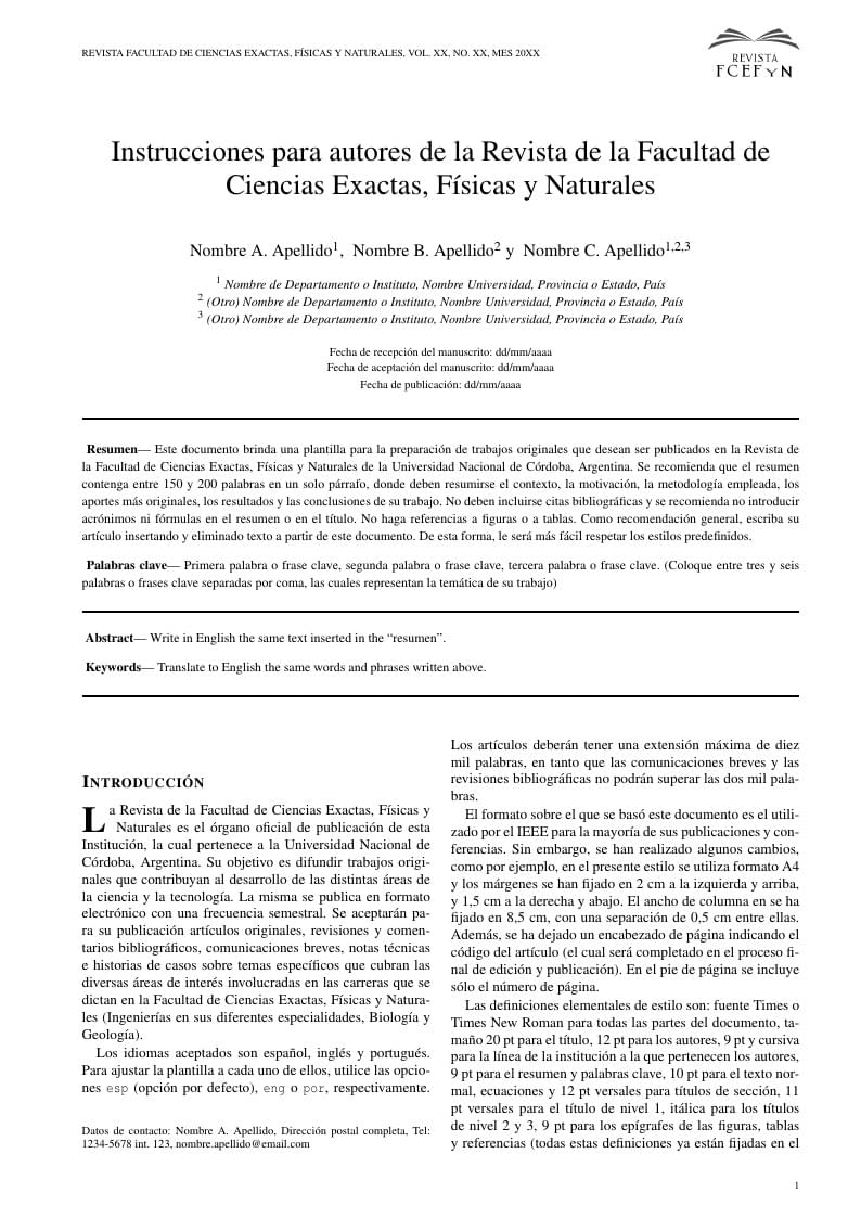 Plantilla Revista FCEFyN LaTeX