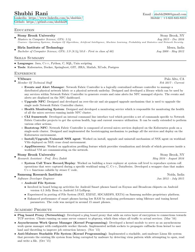 Resume Shubhi Rani Apr 2019