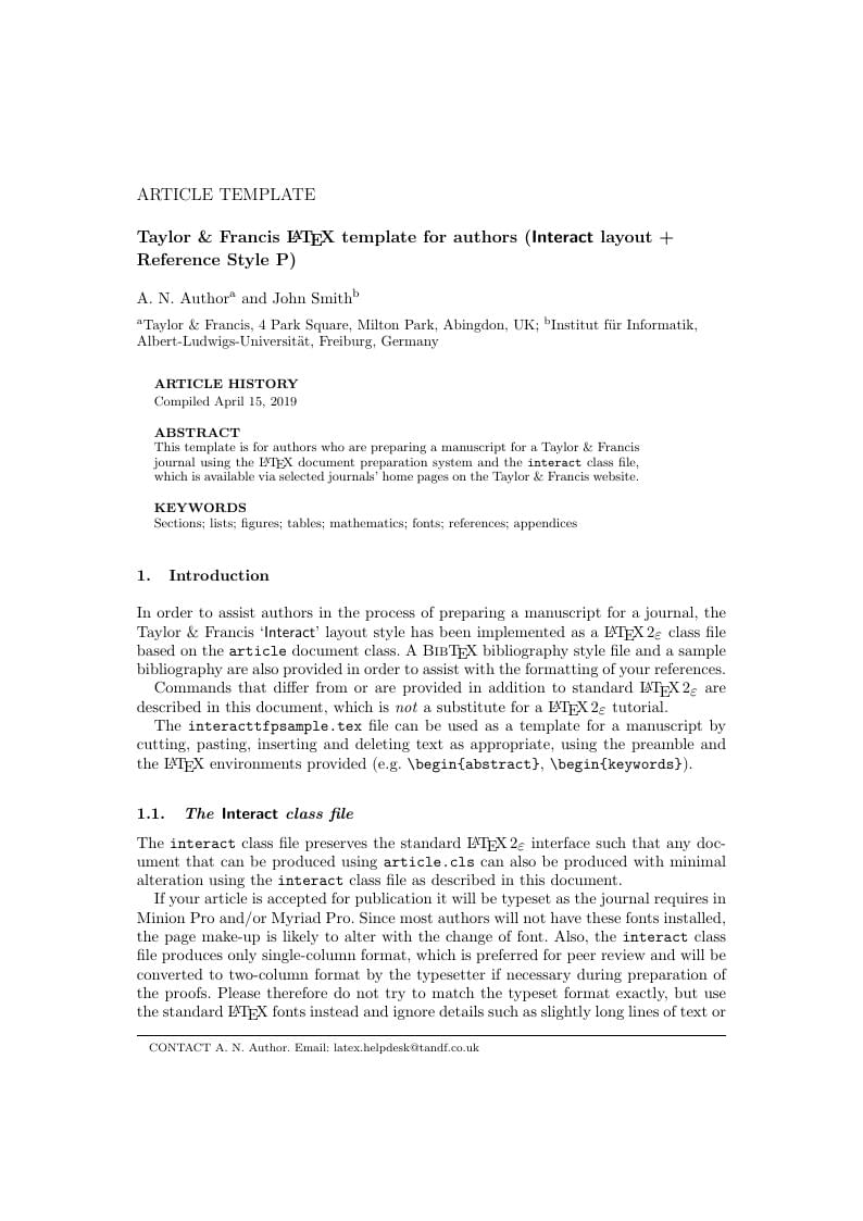 Taylor & Francis LaTeX template for authors (Interact layout + P reference style)