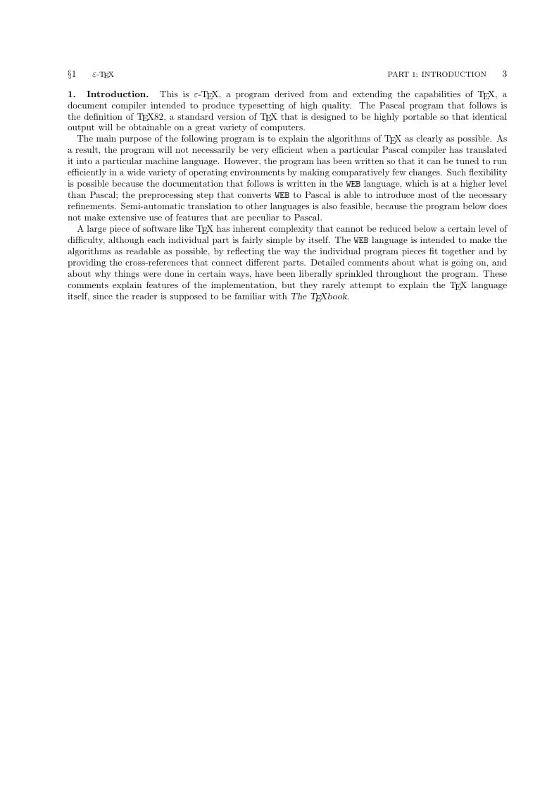Typeset the source code documentation for TeX, e-TeX or pdfTeX